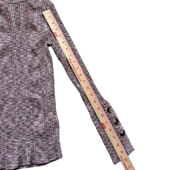 Anthropologie Pink & Gray Patterned Ribbed Turtleneck Small Sweater Button Cuffs - Picture 4 of 11